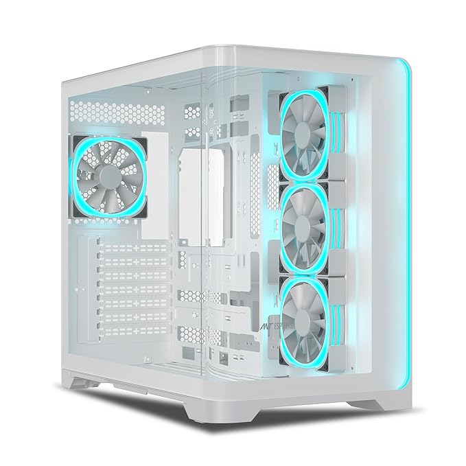 Ant Esports Crystal ARC Mid-Tower Computer Case/Gaming Cabinet - White |Front Curved Glass|Support ATX, Micro-ATX, Mini-ITX | Pre-Installed 4 ARGB-PWM Fans