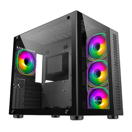 Ant Esports Crystal X2 Gaming Computer Case Mid Tower Cabinet with USB 2.0 and USB 3.0 Ports Compatible with Computer (Black)