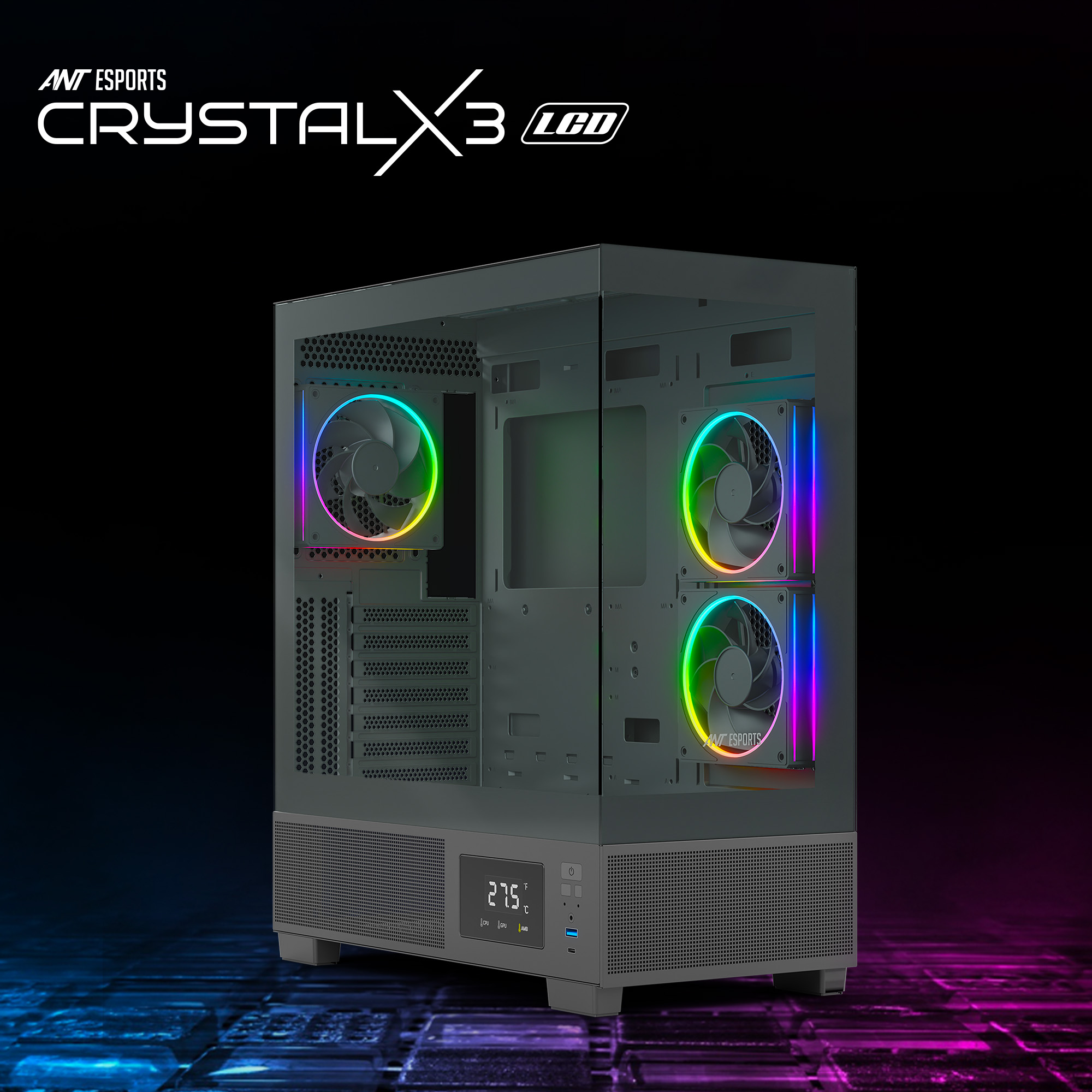 ANT ESPORTS CRYSTAL X3 LCD BLACK CABINET