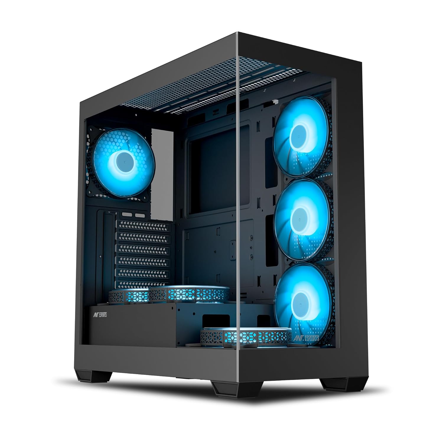 Ant Esports Crystal X7 ATX Computer Case/Gaming Cabinet with Type-C - Black | Support ATX, Micro-ATX, Mini-ITX | Pre-Installed 3 M/B Plate Fans, 2 PSU Shroud Fans, 1 Bottom & 1 Rear Fan