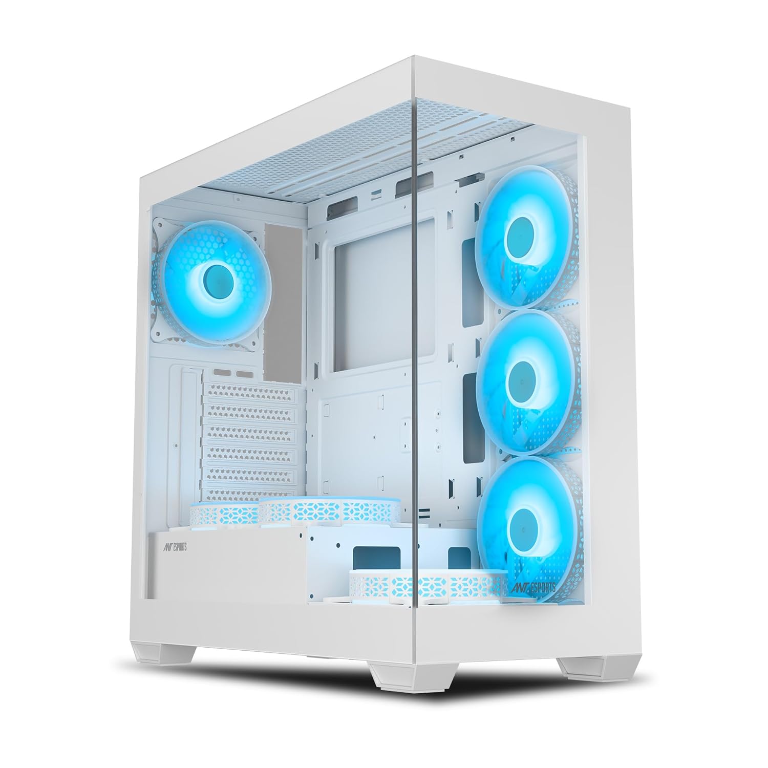 Ant Esports Crystal X7 ATX Computer Case/Gaming Cabinet with Type-C - White | Support ATX, Micro-ATX, Mini-ITX | Pre-Installed 3 M/B Plate Fans, 2 PSU Shroud Fans, 1 Bottom & 1 Rear Fan (WHITE)