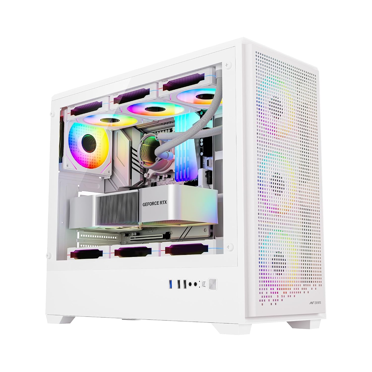 Ant Esports EVO 360 Lite Mid-Tower Gaming Cabinet - White | E-ATX, ATX, Micro-ATX & Mini-ITX Support | Pre-Installed 3 x 120mm Front + 1 x 120mm Rear ARGB Fans | 360mm AIO Support | 335mm GPU Support