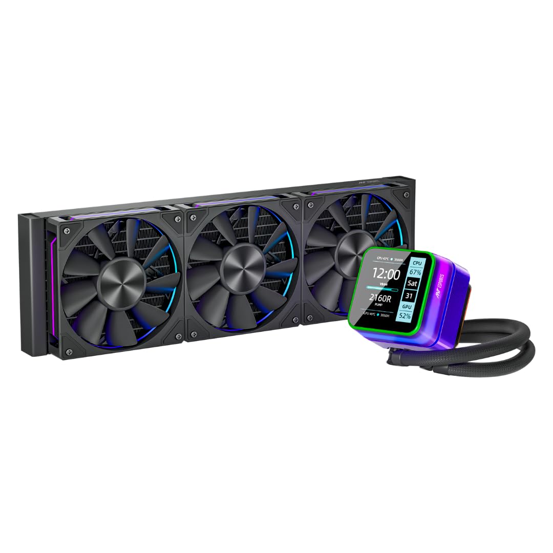 Ant Esports Glacius 360 AIO Liquid Cooler|2.8" LCD Display|Intel LGA1851, AMD AM5|High-Performance FAN 2000 RPM, 86 CFM, 3.54 mmH2O of Static Pressure|Magnetic Temperature Monitoring Display