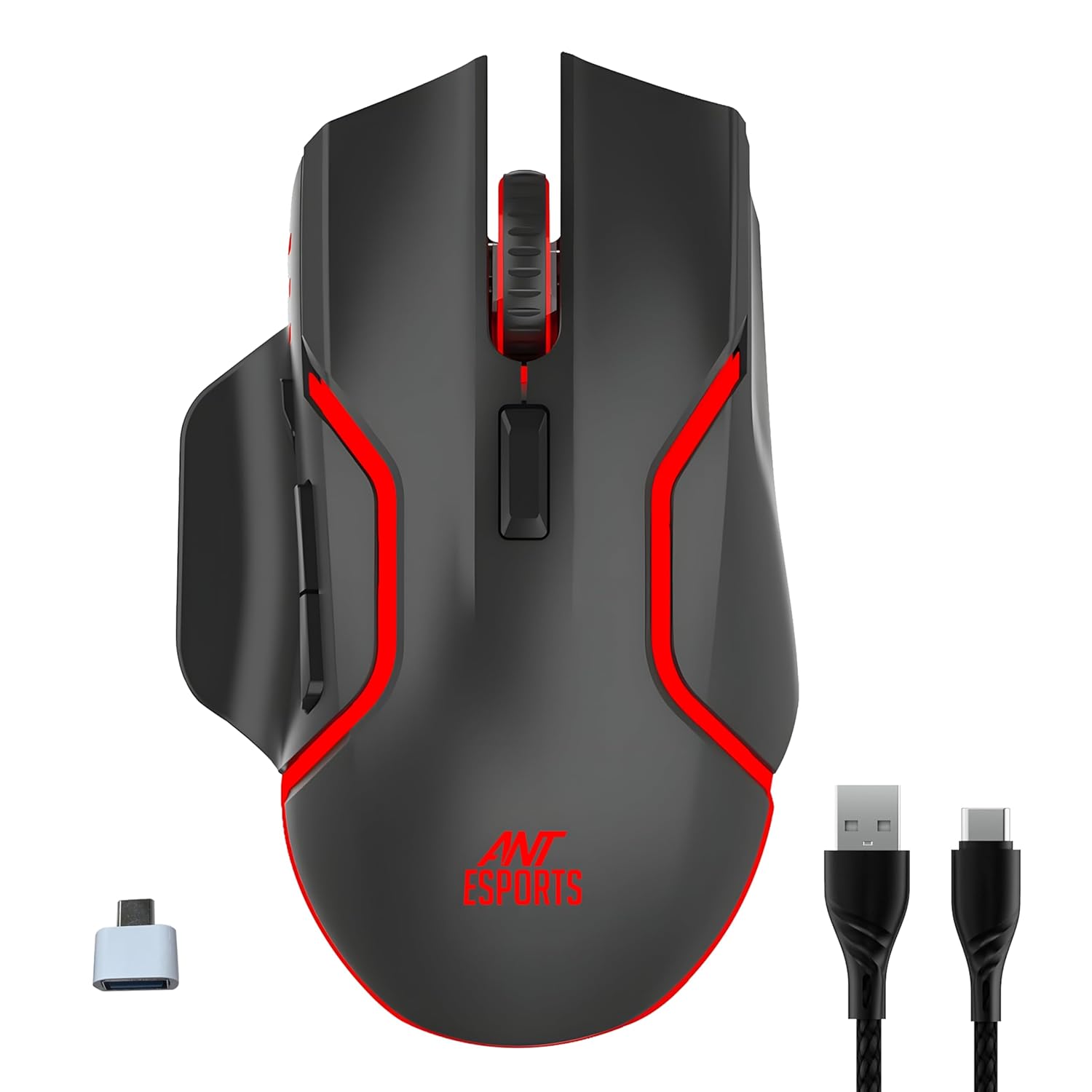 Ant Esports GM320 Pro Wireless Gaming Mouse RGB Backlit 3200 DPI Optical Sensor 2.4GHz USB Receiver Type-C Rechargeable Battery 8 Pre-Defined Buttons Ergonomic Lightweight Mouse for PC Laptop_ Black