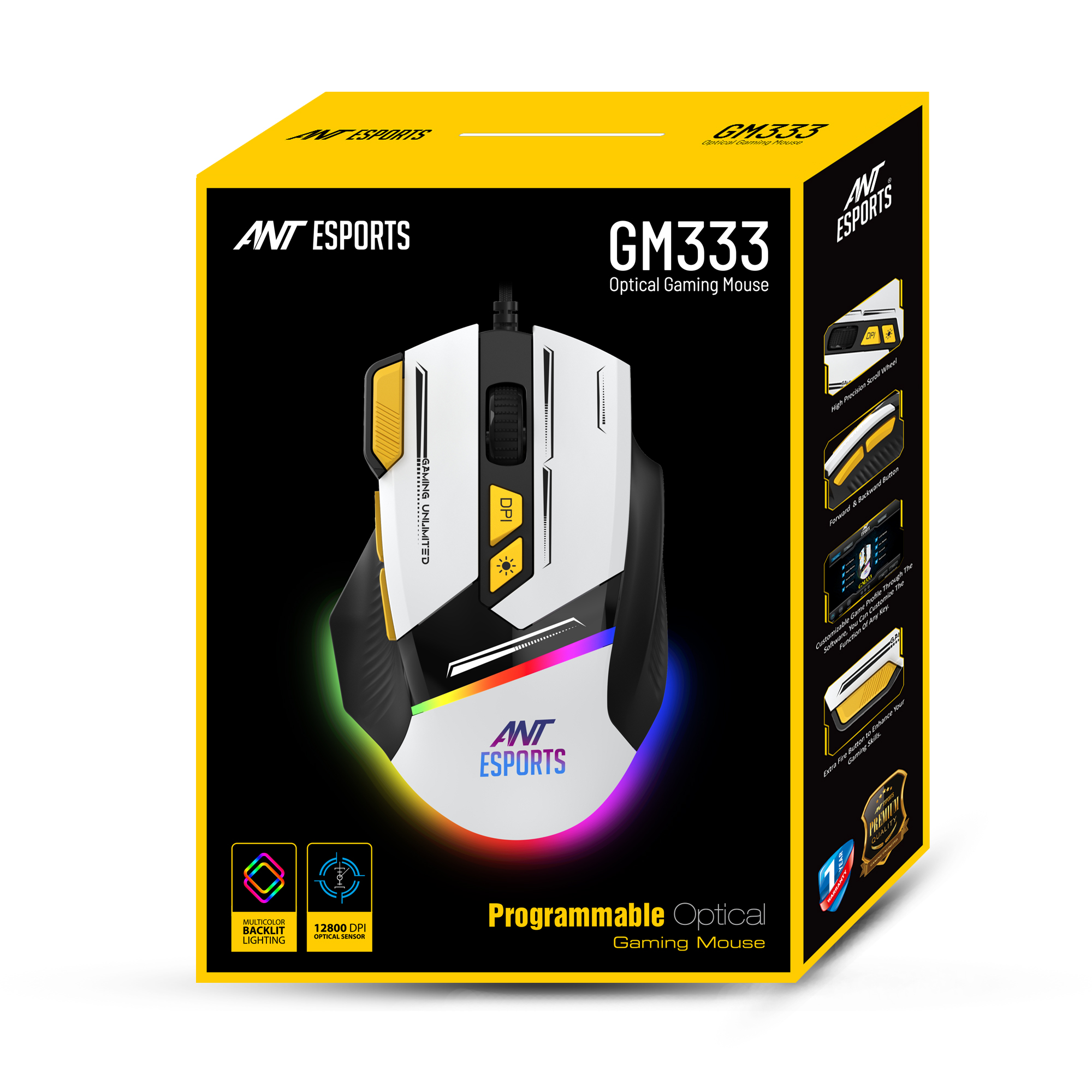 ANT ESPORTS GM333 WIRED GAMING MOUSE B/W/Y