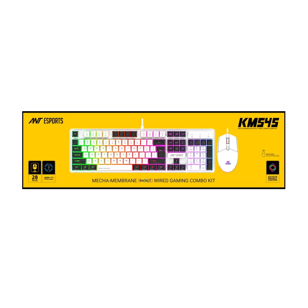 ANT ESPORTS KM545 Wired Gaming Keyboard and Gaming Mouse Combo White