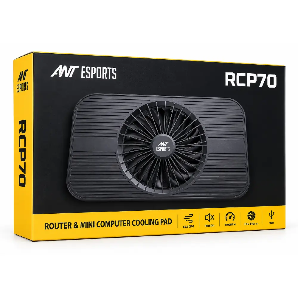 Ant Esports RCP70 Router & Mini Computer Cooling Pad/Fan with LED Light, 140mm Fan and 5V USB Power for Receiver DVR, WiFi Modem, Set Top Box and Mini PC
