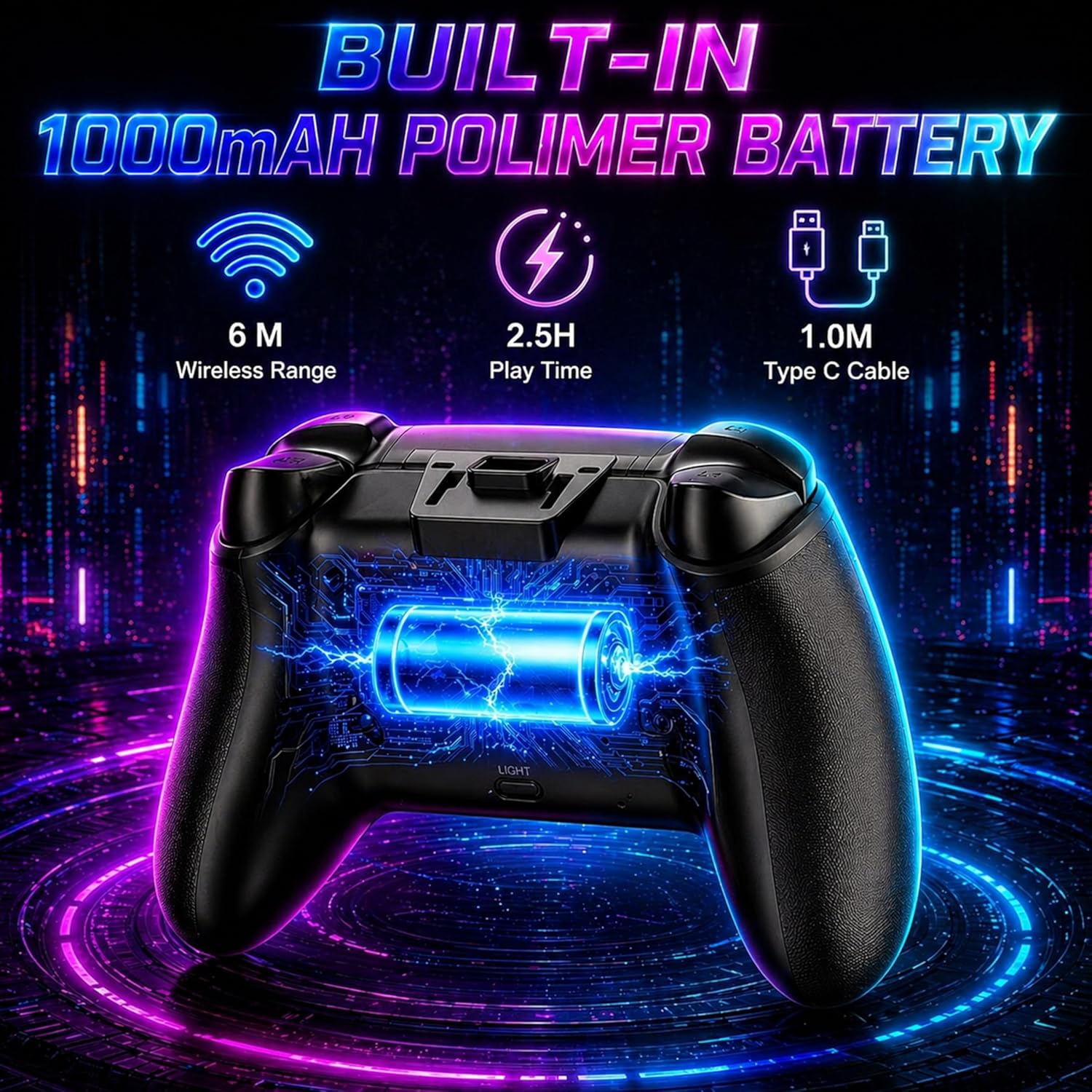 Ant Esports Superpower Wireless Gamepad Controller with RGB Light - Black | Hall Effect Joysticks | Dual Vibration | Touchpad, 2.4GHz/Bluetooth/Wired, Compatible with PS4/PS3/iOS/Android/PC/Steam