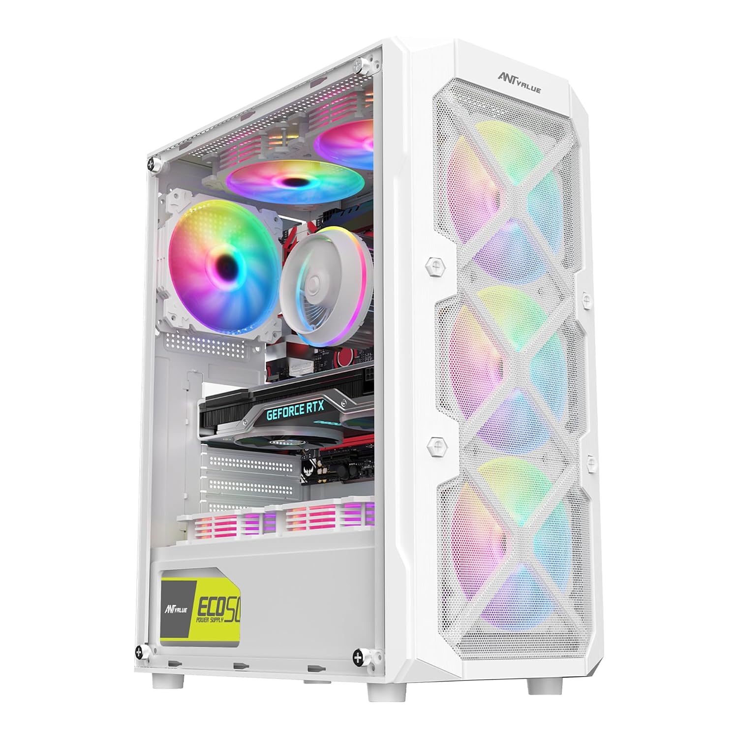 Ant Value VM50 ARGB Mid-Tower Computer Case/Gaming Cabinet - White | High Airflow Front Mesh Panel |Support ATX, M-ATX, ITX |Pre-Installed 4 ARGB Fan | Tempered Glass Side Panel