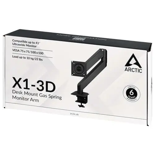 Arctic X1-3D Gas Spring Monitor Arm Desk Mount Matte Black 