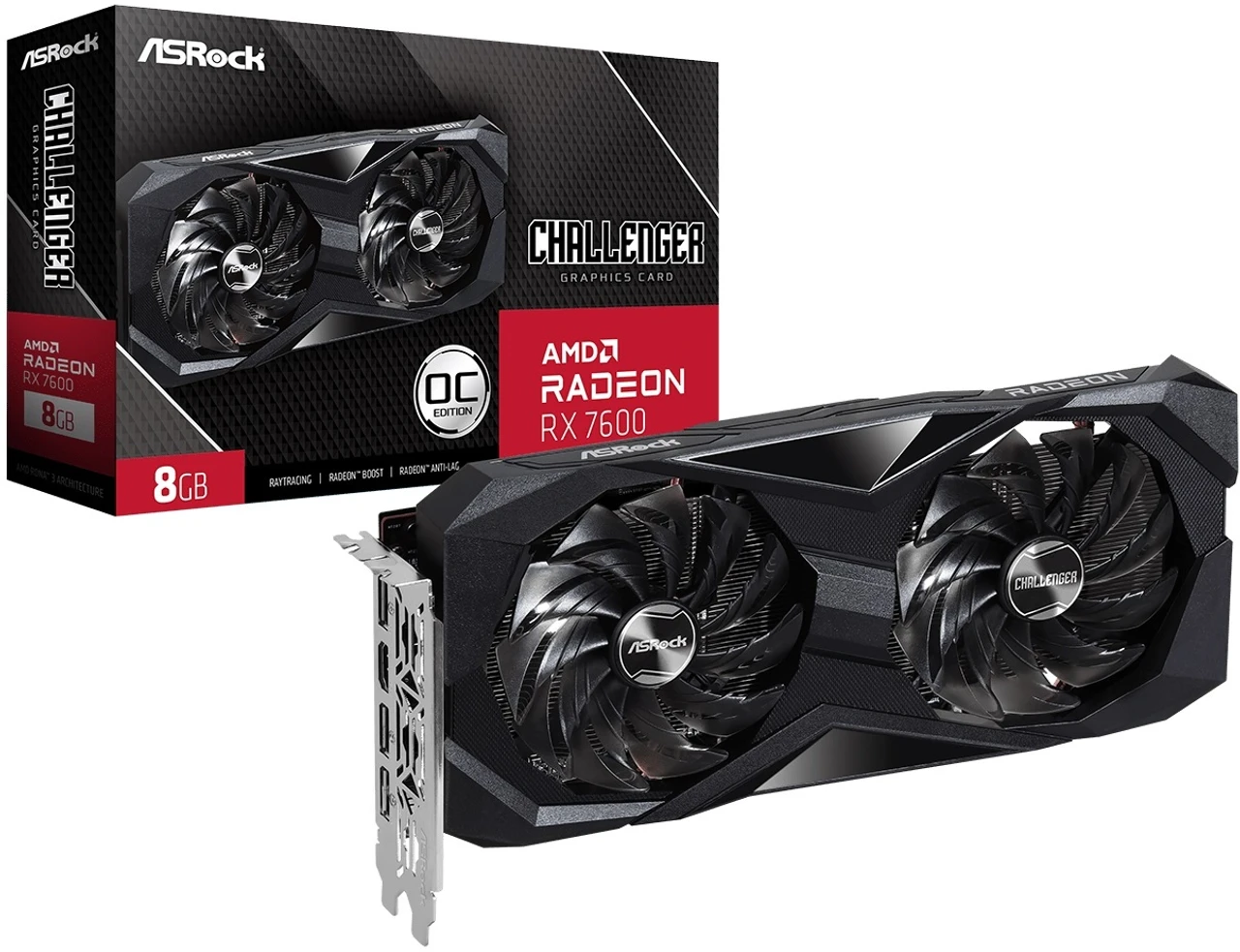 ASRock AMD Radeon RX 7600 Challenger 8GB OC GDDR6 DisplayPort HDMI 0dB Silent Cooling Graphics Card 128-bit 7680 x 4320 18 Gbps Graphics Card
