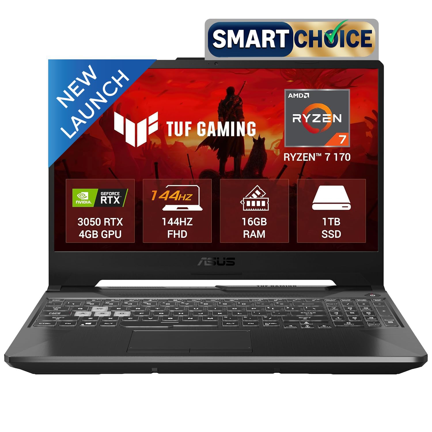 ASUS TUF A15, Smartchoice,AMD Ryzen 7 170,RTX 3050-4GB,16GB RAM (Upgradeable),1TB SSD,FHD, 15.6"(39.6 cm),Win 11 Home, M365 Basic(1Y),Office 2024, Black, 2.3 Kg, FA506NCQ-HN009WS, Gaming Laptop