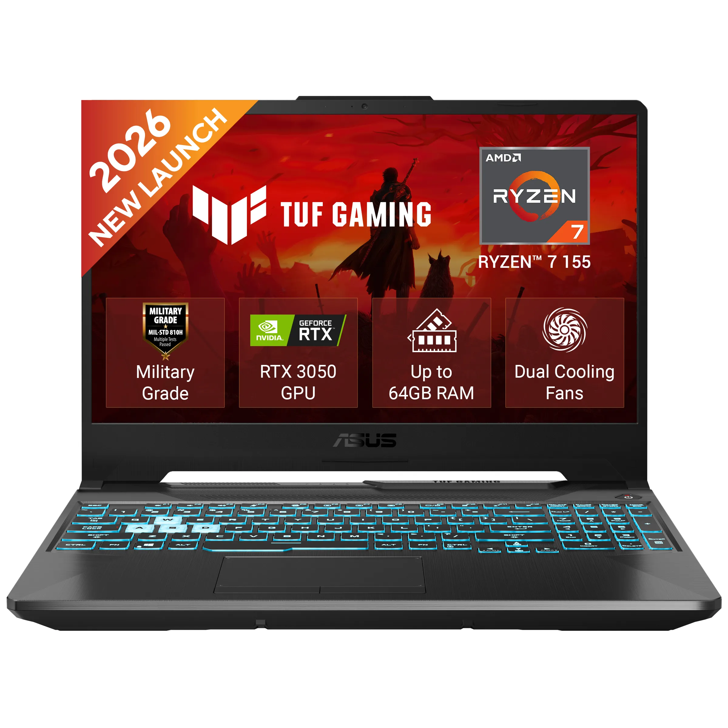 ASUS TUF Gaming A15, Gaming Laptop, AMD Ryzen 7 155, RTX 3050 GPU (16GB/512GB/39.62 cms (15.6) FHD/Windows 11 Home) FA506NCG-HN443W