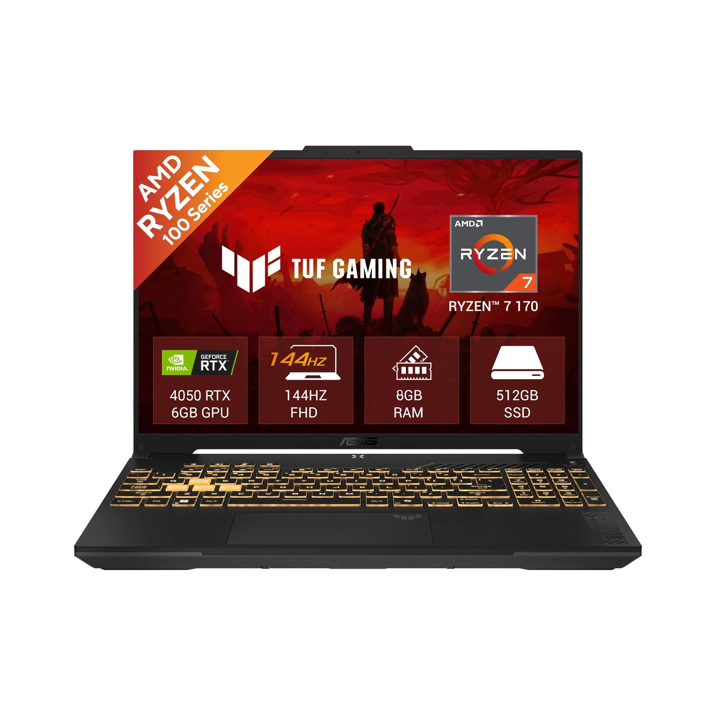 ASUS TUF Gaming A16, Gaming Laptop, AMD Ryzen™ 7 170, RTX 4050 GPU (8GB/512GB/40.64 cms (16) FHD+/Windows 11 Home) FA607NUQ-RL208W