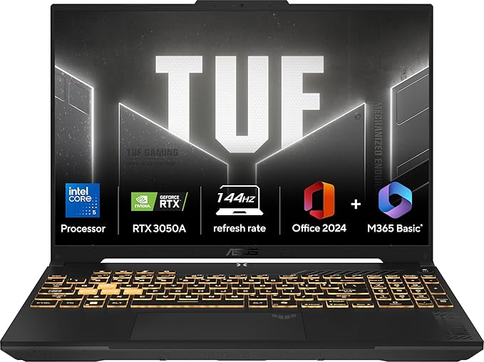 Asus TUF Gaming F16 FX607VJB-RL179WS Gaming Laptop (Intel Core 5 Processor 210H/16 GB/512 GB SSD/6 GB GDDR6-NVIDIA GeForce/Windows 11/MSOffice Home 2024/Full HD)