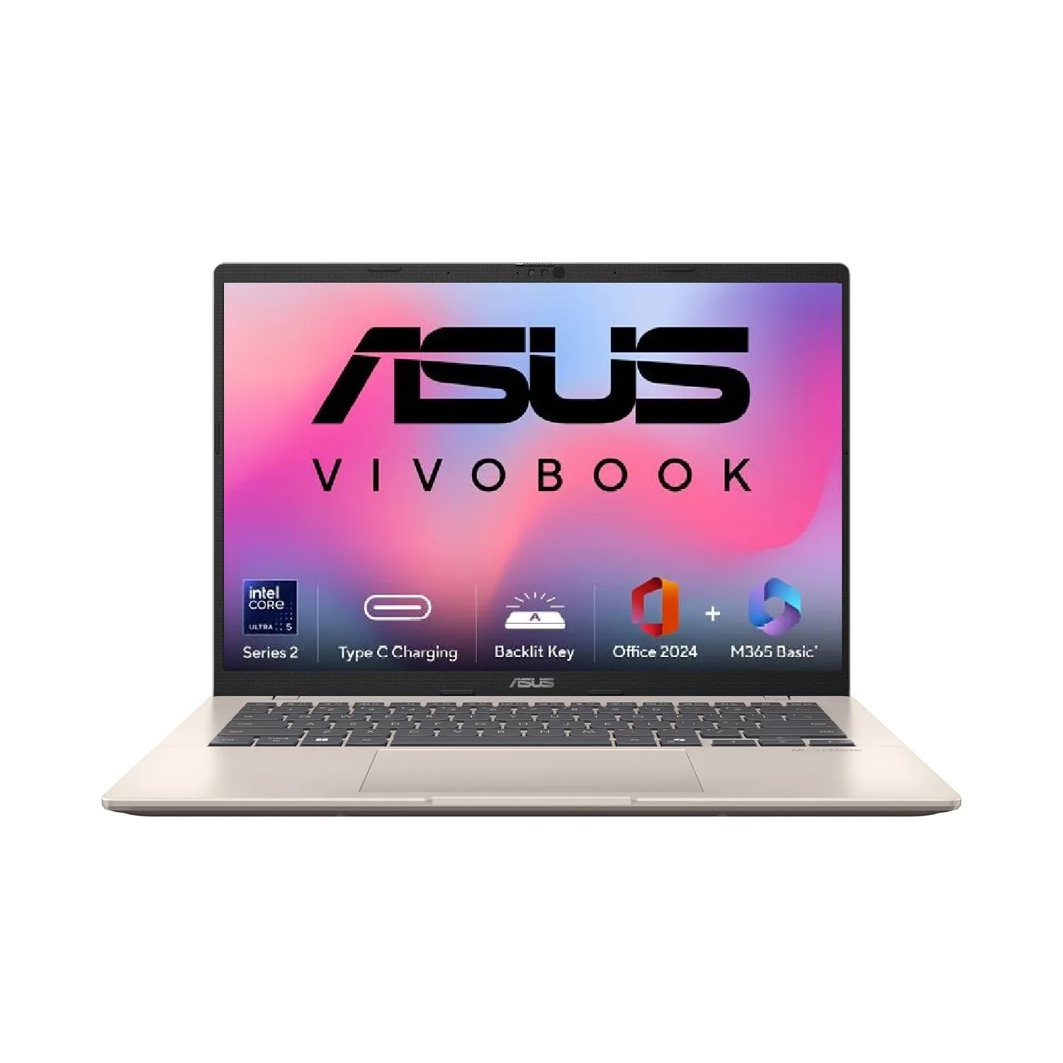 ASUS Vivobook 14 (2026),Intel Core Ultra 5 225H, Intel iGPU,16GB RAM,1TB SSD,FHD+,14"(35.5 cm),Windows 11,M365 Basic(1 Year)* Office 2024, Platinum Gold, 1.46 Kg, X1407CA-LY1581WS,Thin & Light Laptop
