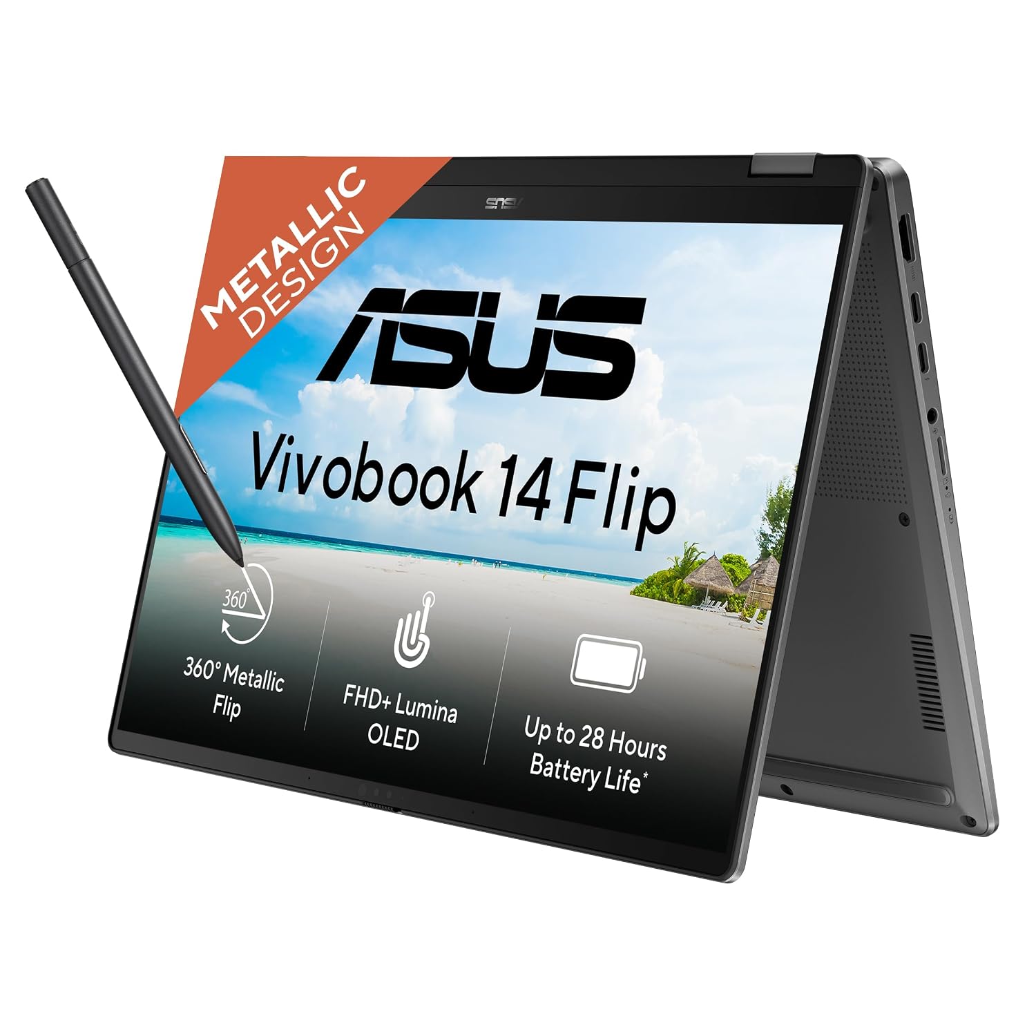 ASUS Vivobook 14 Flip (2026),Intel Core Ultra 7 256V,Intel Arc iGPU,16GB RAM,512GB SSD,OLED,14"(35.5 cm),Windows 11,M365 Basic(1Y),Office 2024,Matte Gray,1.57 Kg,TP3407SA-SG184WS,AI Laptop