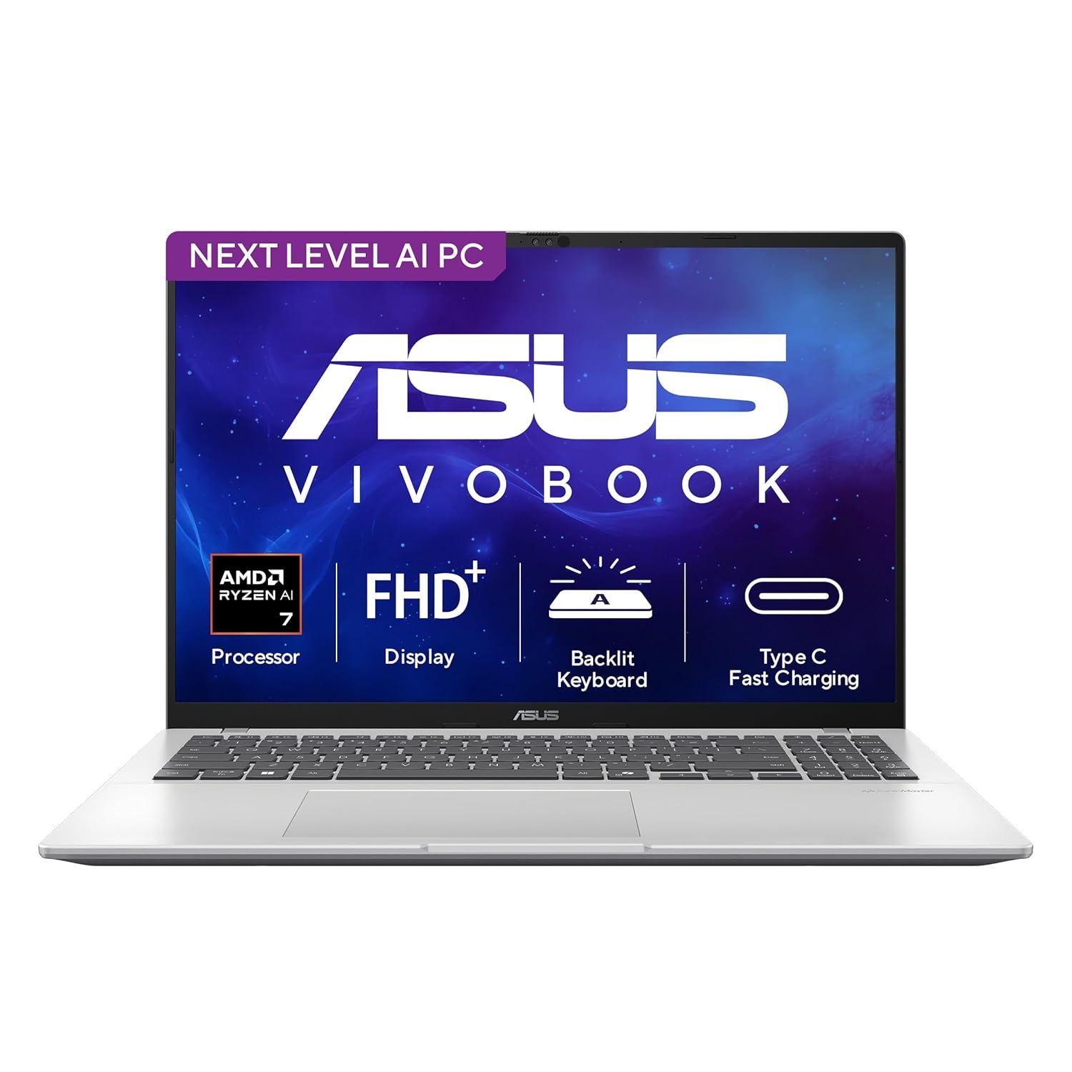 ASUS Vivobook 16 (2026), AMD Ryzen AI 7 445, AMD Radeon iGPU, 16GB RAM, 512GB SSD, FHD+, 16", (40 cm), Windows 11, M365 Basic(1 Year)* Office 2024, Cool Silver, 1.88 kg, M1607GA-MB029WS, Co-Pilot+ PC