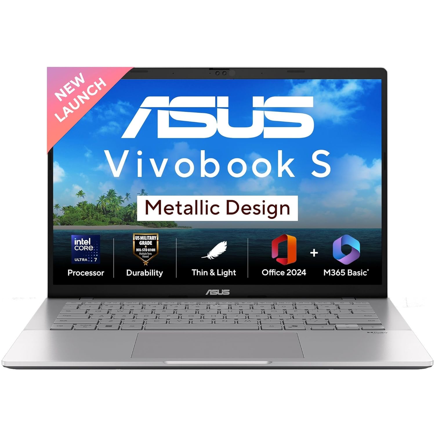 ASUS Vivobook S14, Intel Core Ultra 7 255H, 16GB RAM, 512GB SSD, FHD+ 14", Windows 11,Office Home 2024 M365 Basic (1Year)*, Cool Silver, 1.4Kg, S3407CA-LY084WS, Intel iGPU, Metallic Design Laptop
