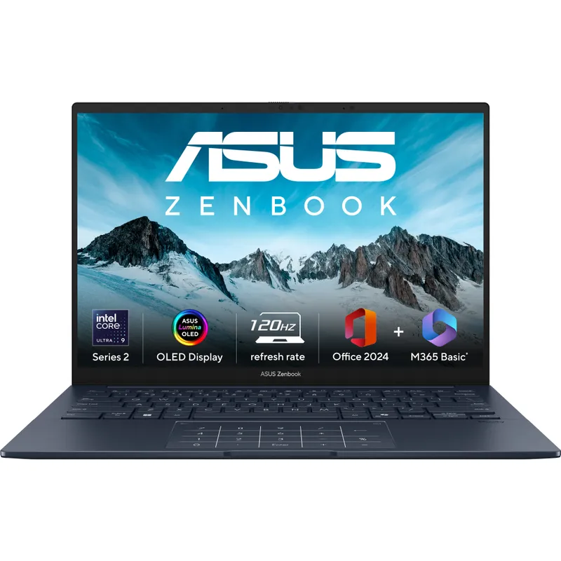 ASUS Zenbook 14 OLED, AI Powered Laptop, Intel Core Ultra 9 285H (32GB/1TB/Intel Arc Graphics/35.56 cms (14) 3K Touch/Windows 11 Home/Office Home 2024 + M365 Basic (1 Year Validity)*) UX3405CA-PZ164WS