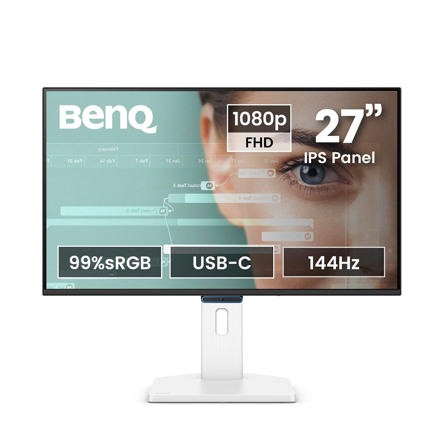 BenQ GW2790TC 27" (68.58cm) IPS 144Hz FHD Eye-Care Monitor |99% sRGB|1500:1 CR|USB-C(20W)| 2Wx2 Speakers|Height, Tilt, Pivott,Swivel| Ultrathin Bezel| HDMI |DP| AMD FreeSync|TÜV 4-Star(White)