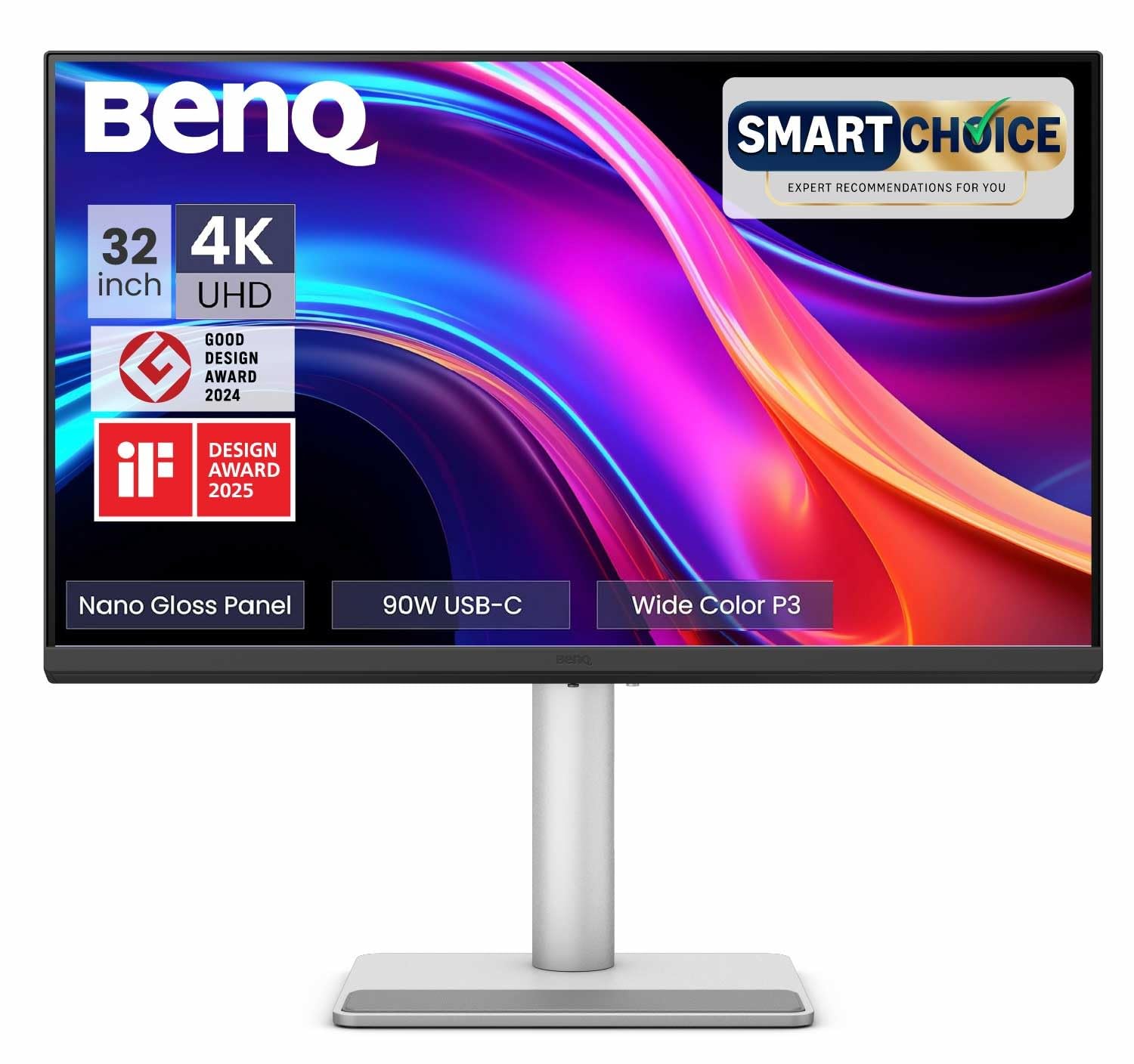 BenQ MA320UP (Smartchoice) 32” (81.28 cm) 4K IPS 3840x2160 Nano Gloss Monitor for Mac®, 97% P3 Colors, Dual USB-C 90W/15W PD, Mac® Colors,550 nits, Mac® Controls,Ergonomic Design,3W x2 Speakers (Gray)