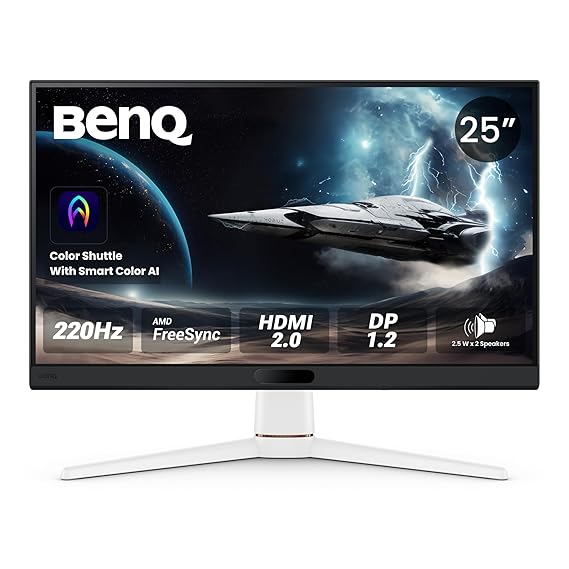 24.5" IPS, FHD, 220hz, 1ms GtG, VESA DisplayHDR 400, Built-in Speakers, 99% sRGB, HDMI, DP, AMD FreeSync™, Color Shuttle with Smart Color AI (White)