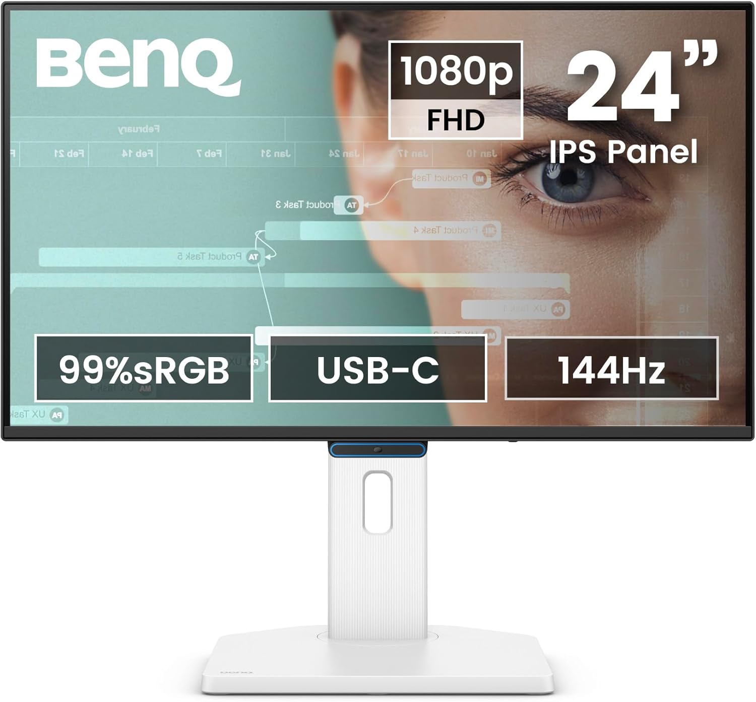 BenQ GW2490TC 24" (60.45cm) IPS 144Hz FHD Eye-Care Monitor |99% sRGB|1500:1 CR|USB-C(20W)| 2Wx2 Speakers|Height, Tilt, Pivott,Swivel| Ultrathin Bezel| HDMI |DP| AMD FreeSync|TÜV 4-Star(White)