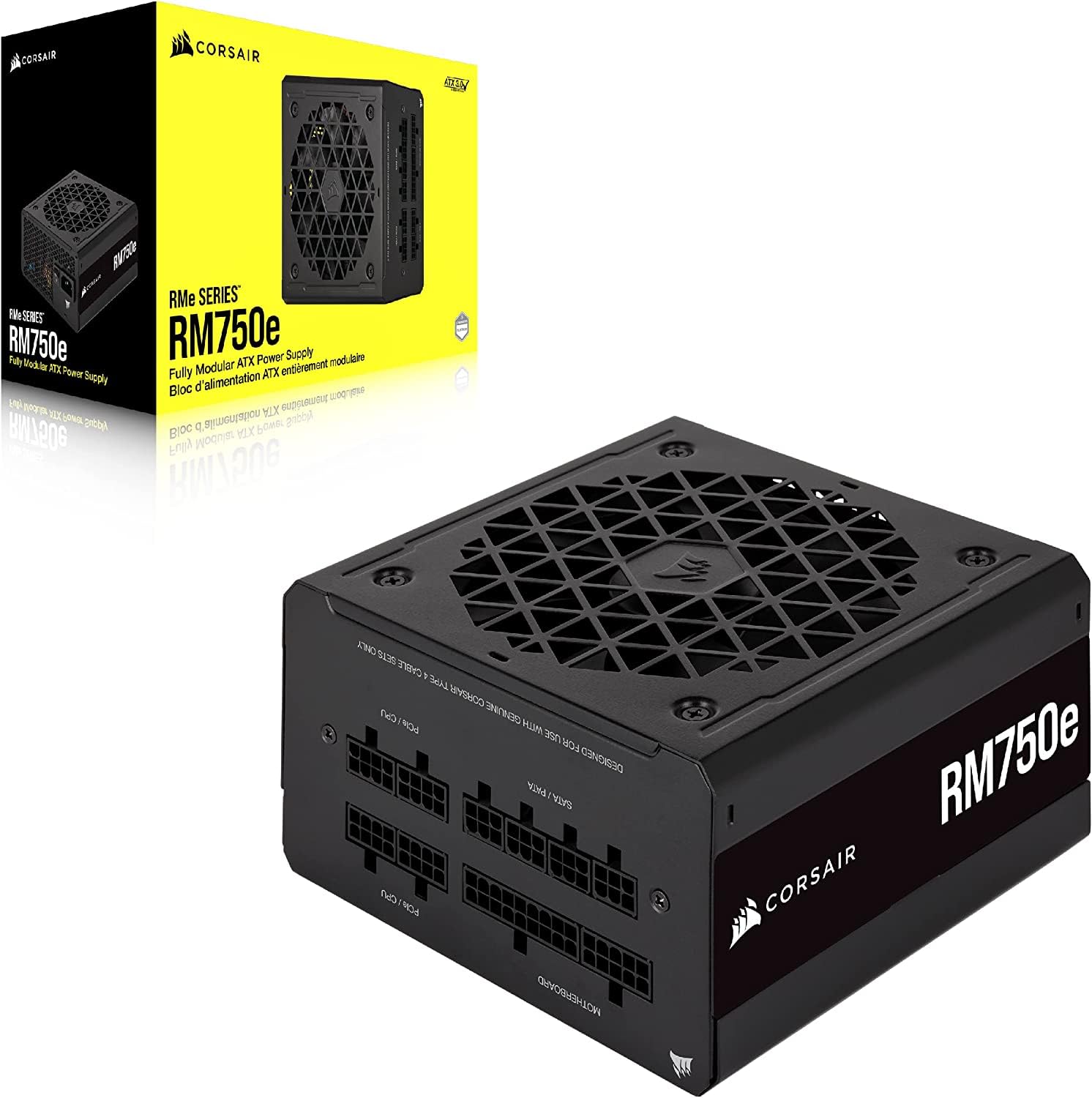 Corsair RM750e (2023) Fully Modular Low-Noise ATX Power Supply - ATX 3.0 & PCIe 5.0 Compliant - 105°C-Rated Capacitors - 80 Plus Gold Efficiency - Modern Standby Support - Black