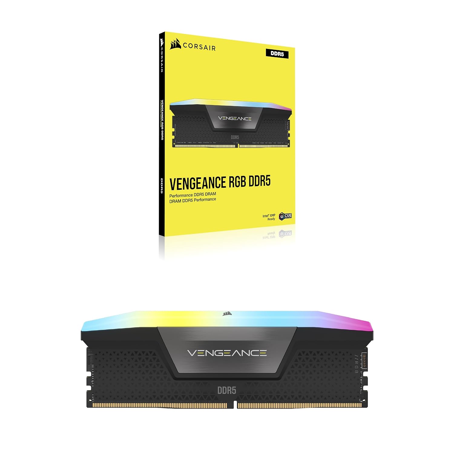CORSAIR Vengeance RGB DDR5 16GB (1 x 16GB) Up to 5200MHz Intel RAM | Desktop Gaming Memory, Intel XMP 3.0 Compatible , Black, CMH16GX5M1B5200C40