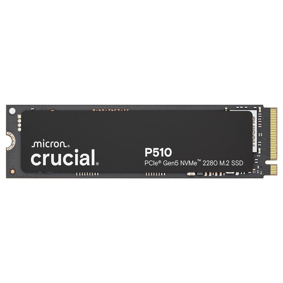 Crucial P510 2TB Gen5 NVMe SSD, Up to 10,000 MB/s, PCIe 5.0 M.2 2280 SSD, Internal Solid State Drive, Compatible with Laptop, Desktop, +Acronis Software - CT2000P510SSD8-01