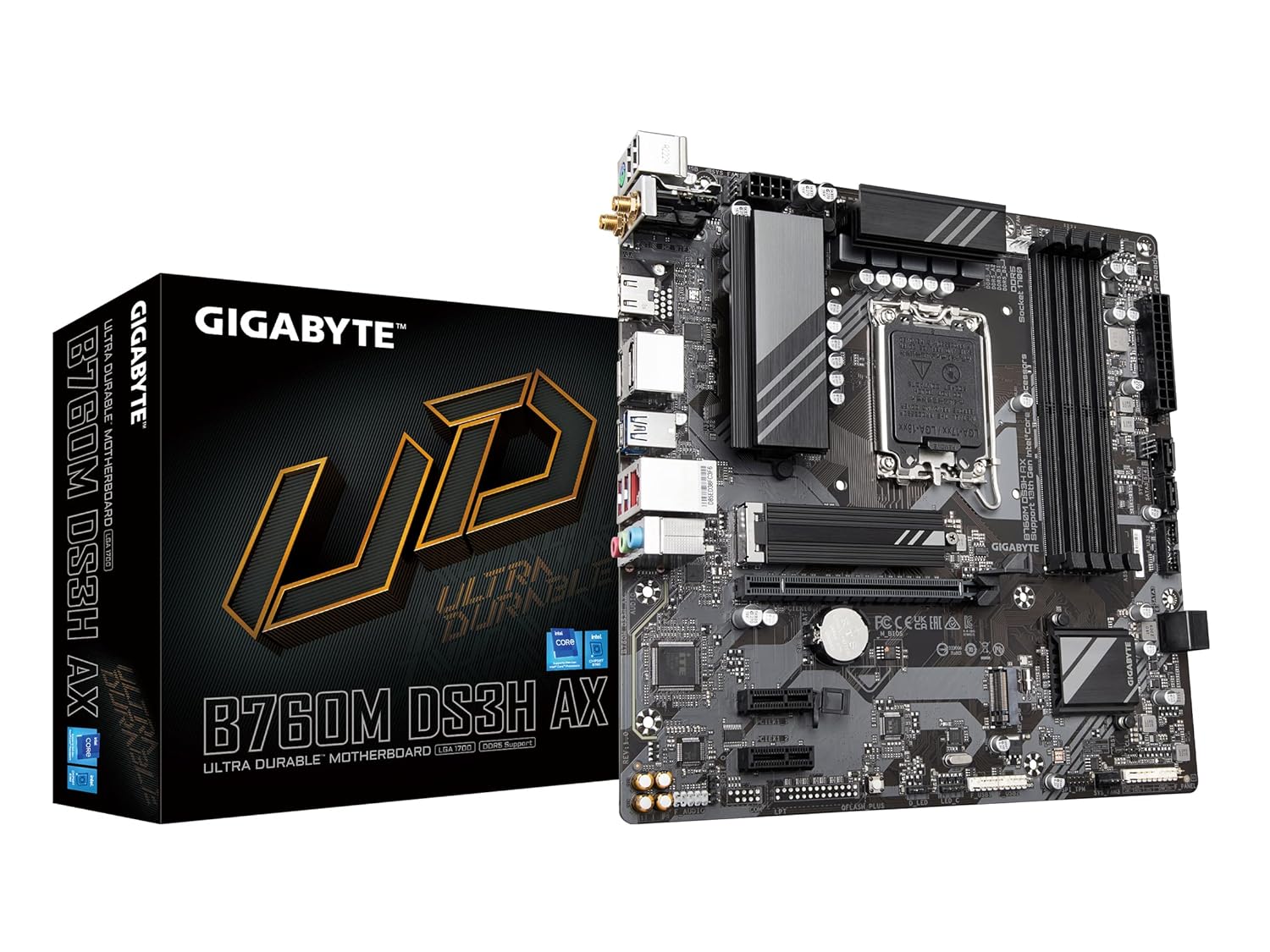 GIGABYTE B760M DS3H AX (LGA 1700/ Intel/ B760/ M-ATX/ DDR5/ 2* M.2/ PCIe 4.0/ USB 3.2 Gen 2 Type-C/2.5GbE LAN/Q-Flash Plus/PCIe EZ-Latch/Motherboard)