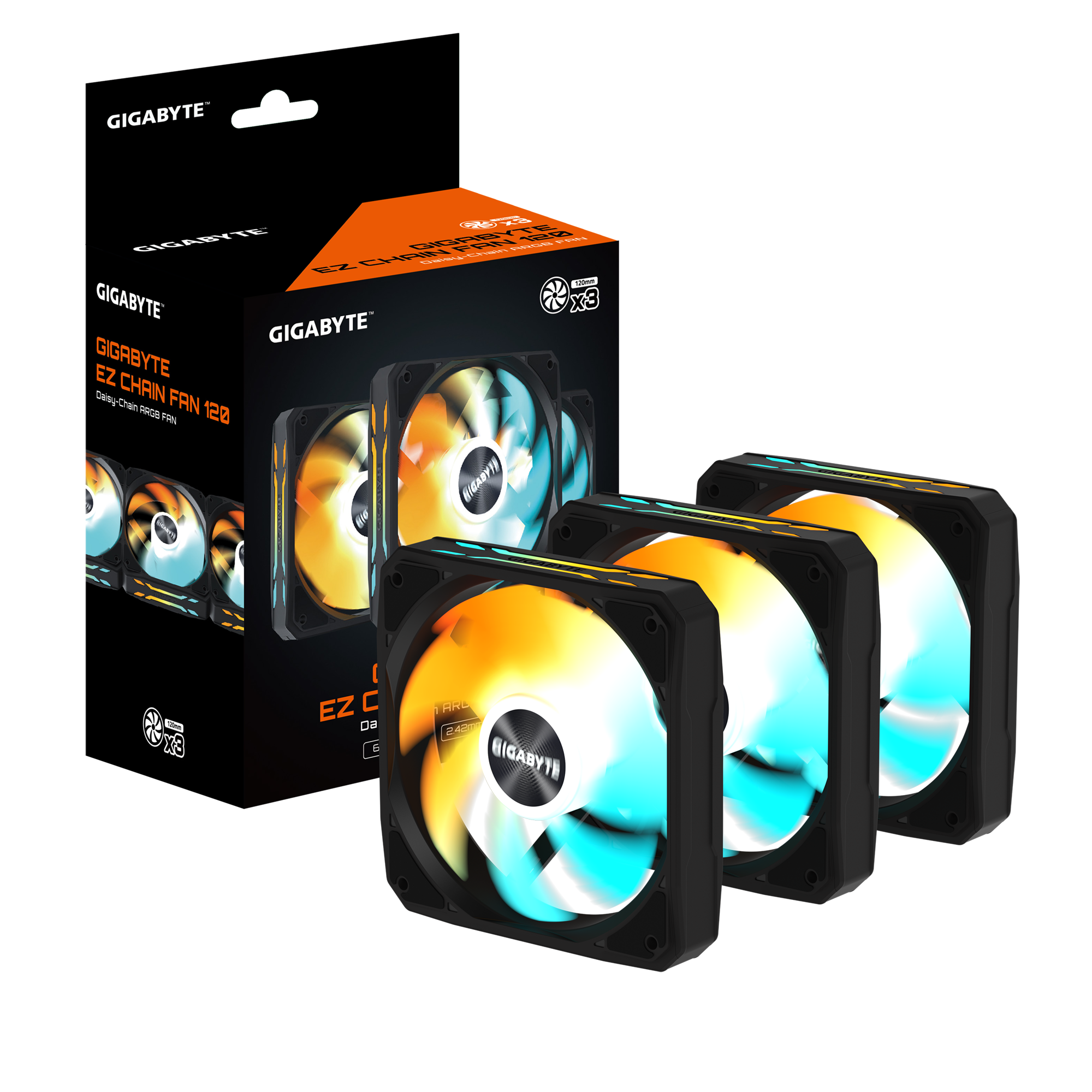 GIGABYTE GBT EZFAN1203 120mm PC Case Fan | High Airflow & Quiet Operation | Durable Sleeve Bearing | Ice Series Black Design | Universal 120mm Compatibility