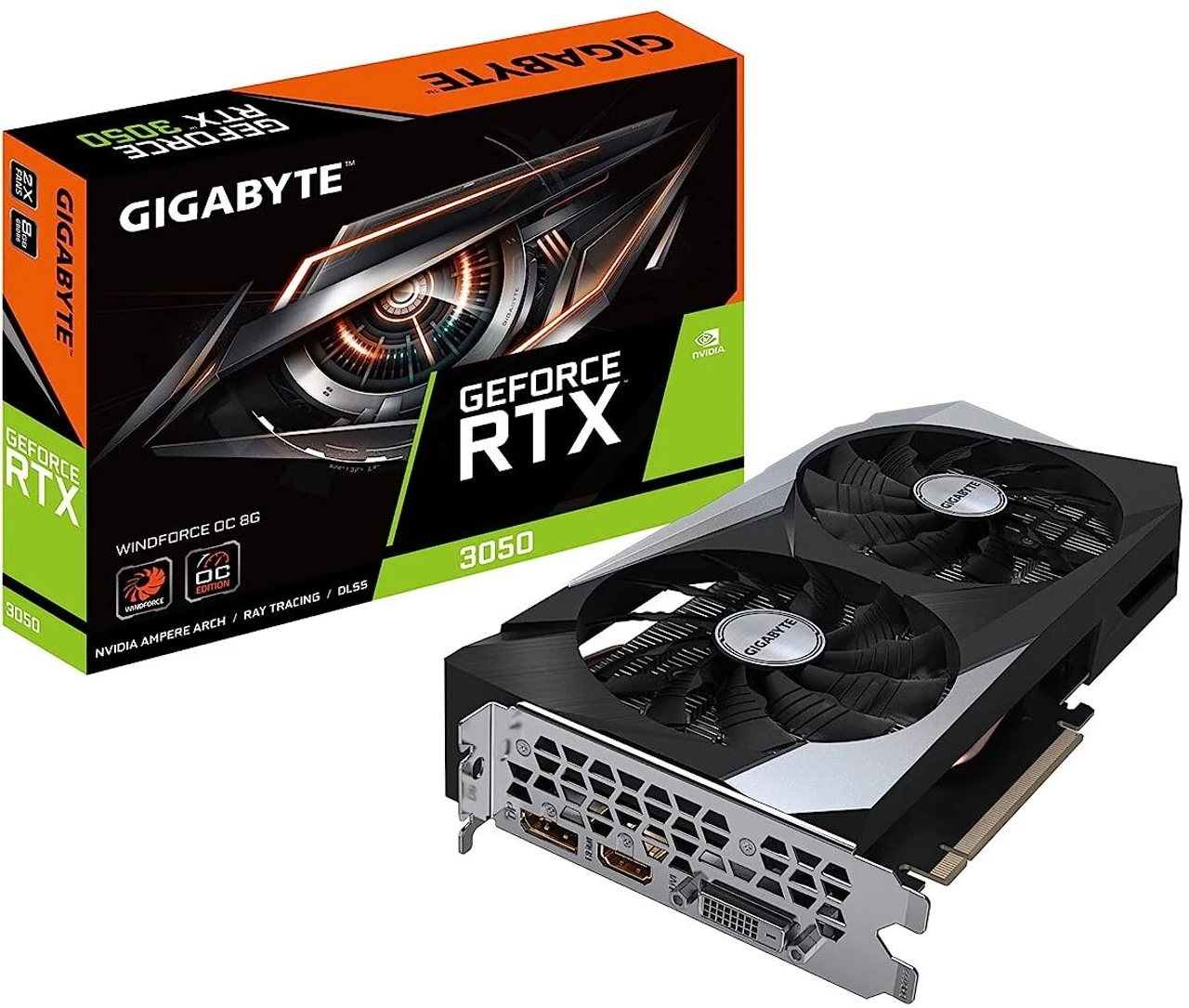 Gigabyte Nvidia Geforce RTX 3050 Windforce OC GDDR6 8 GB NVIDIA Chipset 128 bit 1792 MHz Graphics Card (Black)