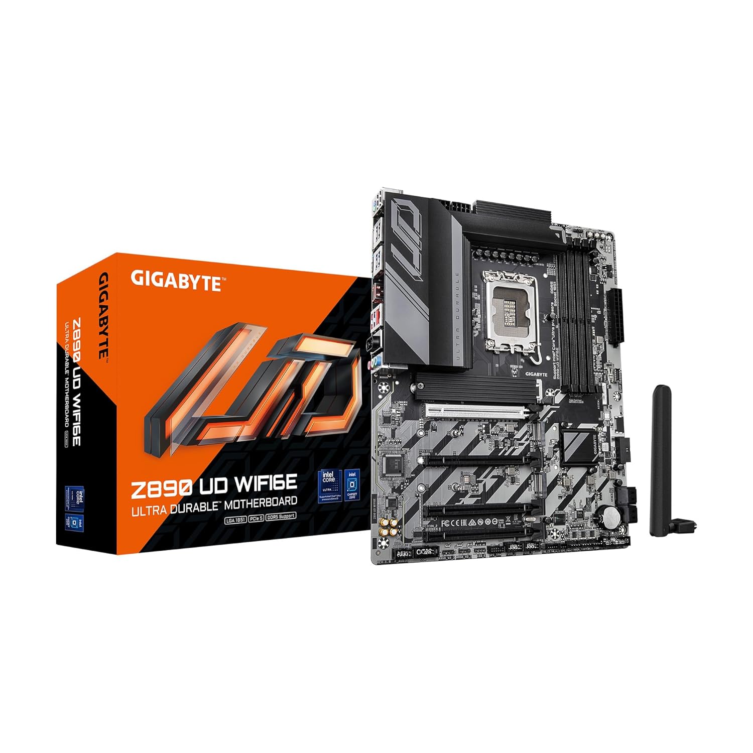 GIGABYTE Z890 UD WIFI6E Supports Intel® Core™ Ultra Processors (Series 2), 4*DDR5 with XMP Memory Module Support, 3*M.2 Slots, Including 1* PCIe 5.0 x4, 2.5GbE LAN & Wi-Fi 6E 802.11ax