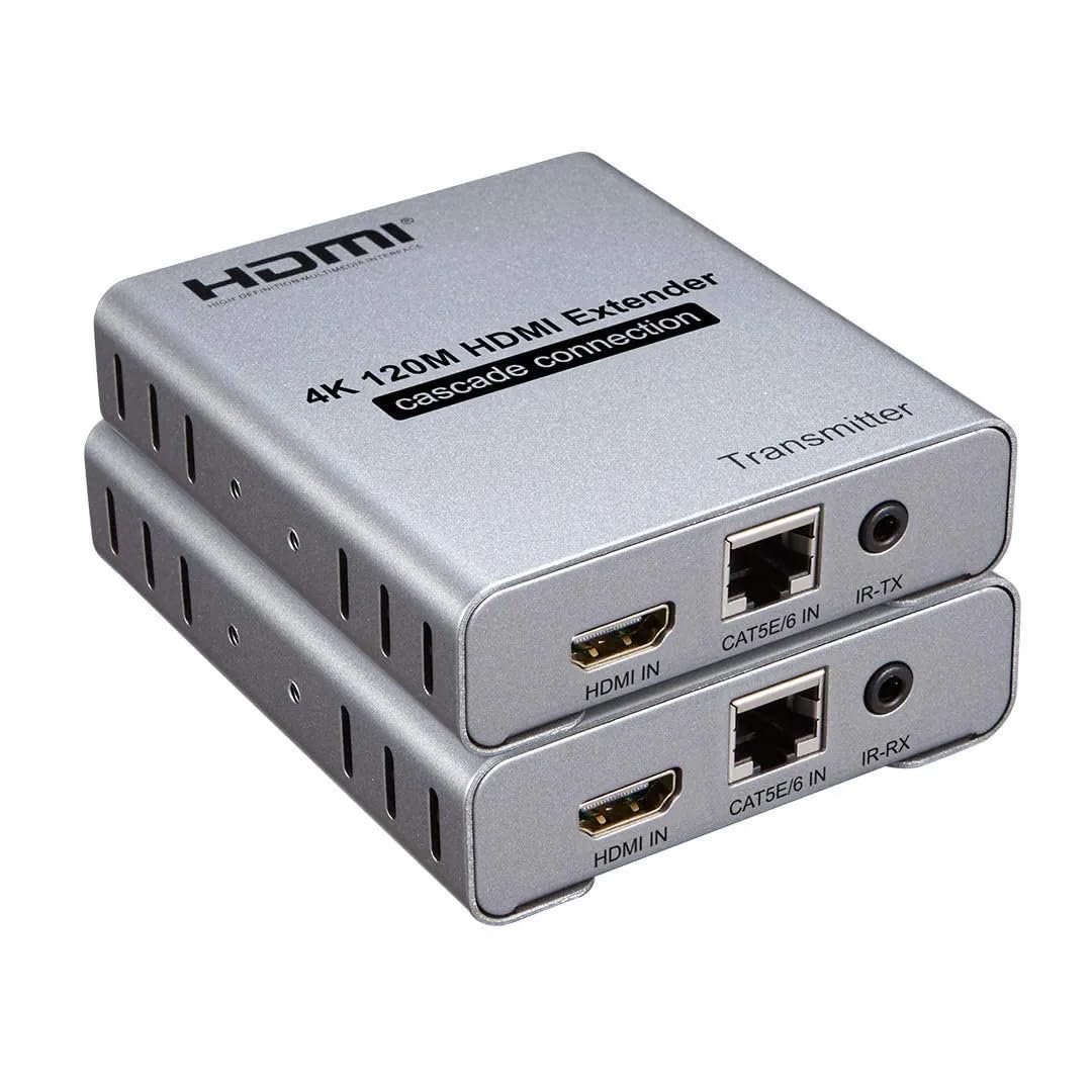HI FOCUS 4K 120M HDMI Extender / Splitter Over CAT5E/6 | HDMI Over Ethernet Transmitter & Receiver Kit | IR Control | Cascade Connection | Signal Booster for HDTV, Projector, Monitor