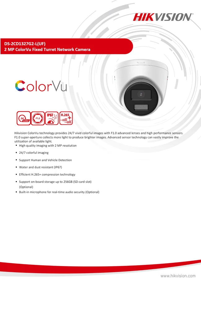 HIKVISION DS-1327G2-LU-MIC 2.8MM DOME CAMERA