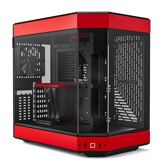 HYTE Y60 Modern Aesthetic Dual Chamber Panoramic Tempered Glass Mid-Tower ATX Computer Gaming Case with PCIE 4.0 Riser Cable Included, Red