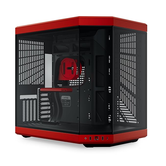 HYTE Y70 Upgraded Modern Aesthetic Dual Chamber Panoramic Tempered Glass Mid-Tower ATX Computer Gaming Case with PCIE 4.0 Riser Cable Included | Red/Black 