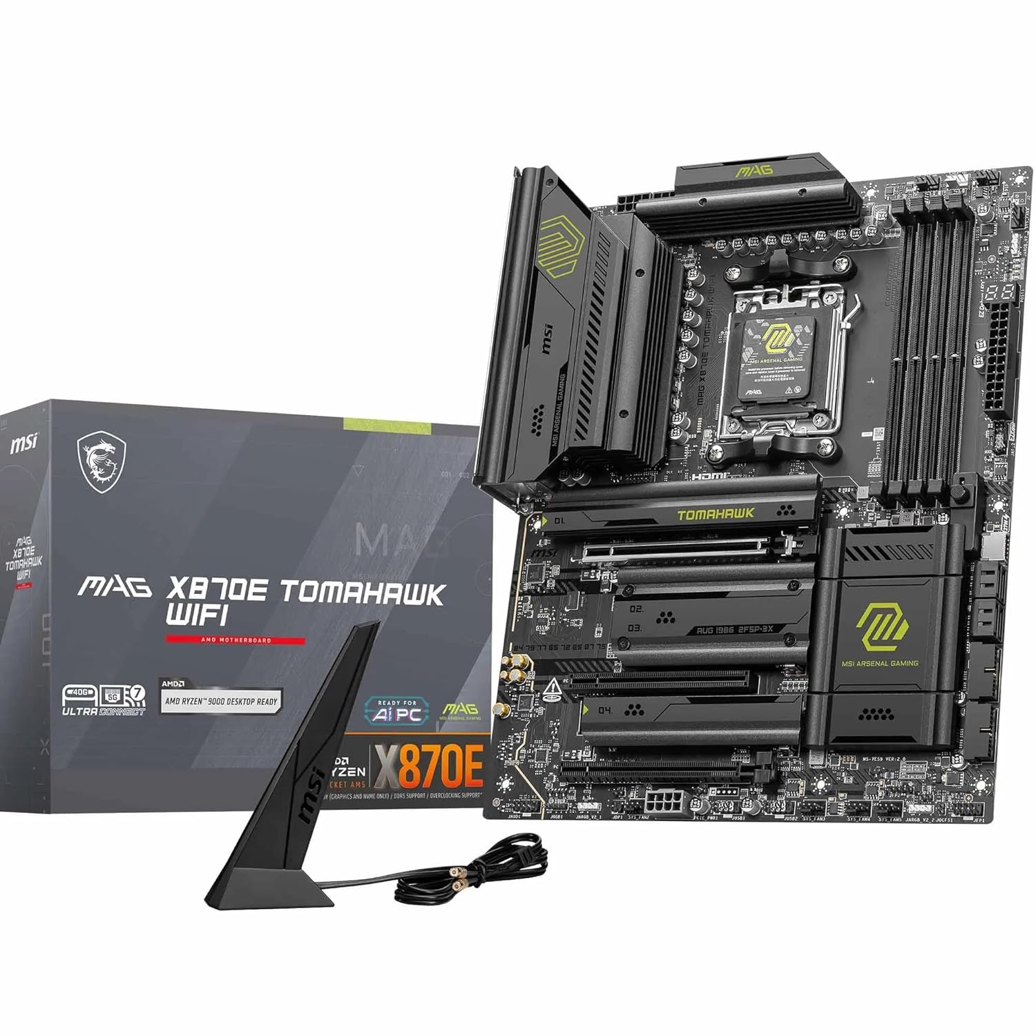 MSI MAG X870E Tomahawk WiFi Motherboard, ATX - Supports AMD Ryzen 9000/8000 / 7000 Processors, AM5-80A SPS VRM, DDR5 Memory Boost 8400+ MT/s (OC), PCIe 5.0 x16, M.2 Gen5, Wi-Fi 7, 5G LAN