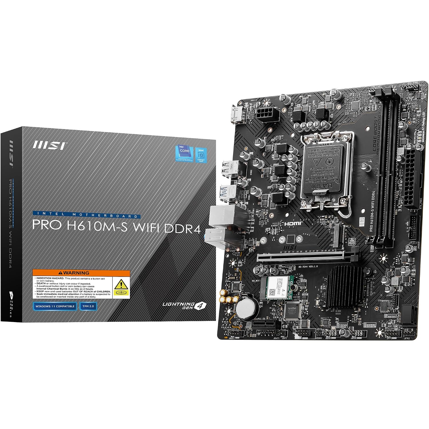 MSI PRO H610M-S WiFi DDR4 Motherboard, Micro-ATX - Supports Intel Core 14th, 13th and 12th Gen Processors, LGA 1700 - DDR4 Memory Boost 3200MHz/MAX, PCIe 4.0 x16 Slot, M.2 Gen3 Slot, Wi-Fi 6E, BT 5.3