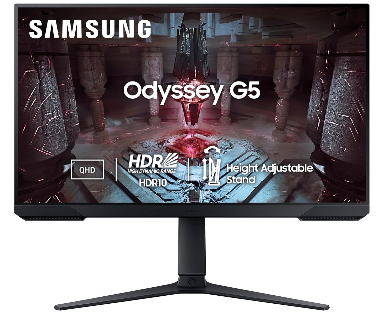 Samsung 27" (68.5cm) Odyssey G5 2K Gaming Monitor|QHD 2560 X 1440|165Hz|1ms|300nits|Ports-HDMIx2,DP,Headphone|DP Cable|HDR10|FreeSync Premium|Height-Tilt-Pivot Adjustable Stand|LS27CG510EWXXL|Black