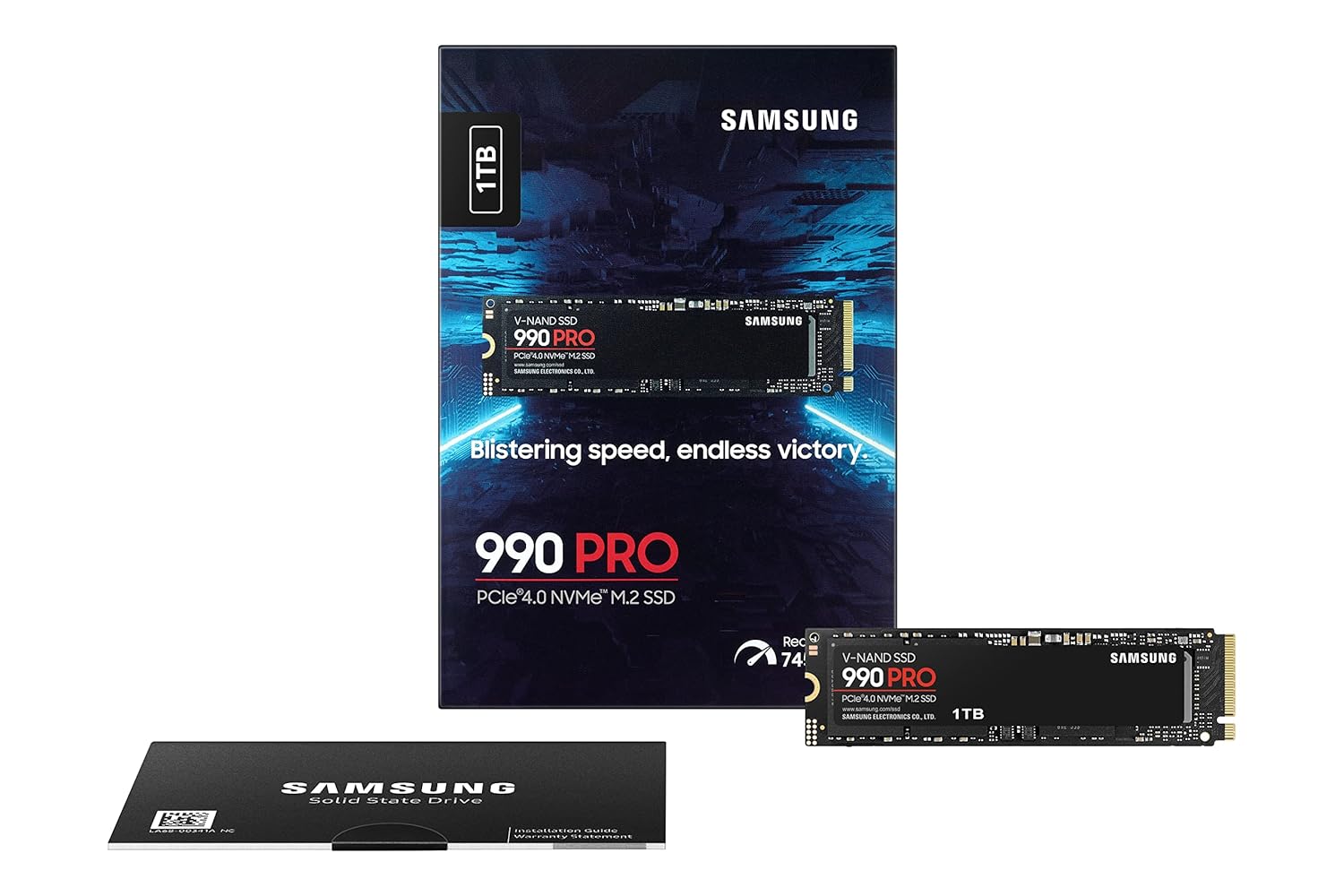 Samsung 990 PRO SSD 1TB PCIe 4.0 M.2 Internal SSD, Seq. Read Speeds Up to 7,450 MB/s for High End Computing, Gaming, Video Editing and Heavy Duty Workstations, MZ-V9P1T0BW.