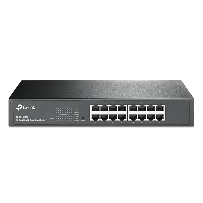 TP-Link 16 Port Gigabit Switch Easy Smart Managed Plug & Play Desktop/Rackmount Sturdy Metal w/ Shielded Ports Support QoS, Vlan, IGMP & Link Aggregation (TL-SG1016DE),Black