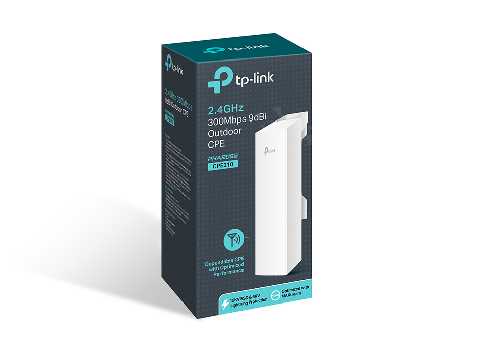TP-Link CPE210 2.4GHz 300Mbps Wi-Fi Outdoor CPE, Dual-Polarized 9dBi Directional MIMO Antenna, Point-to-Multi-Point Connections, [White]