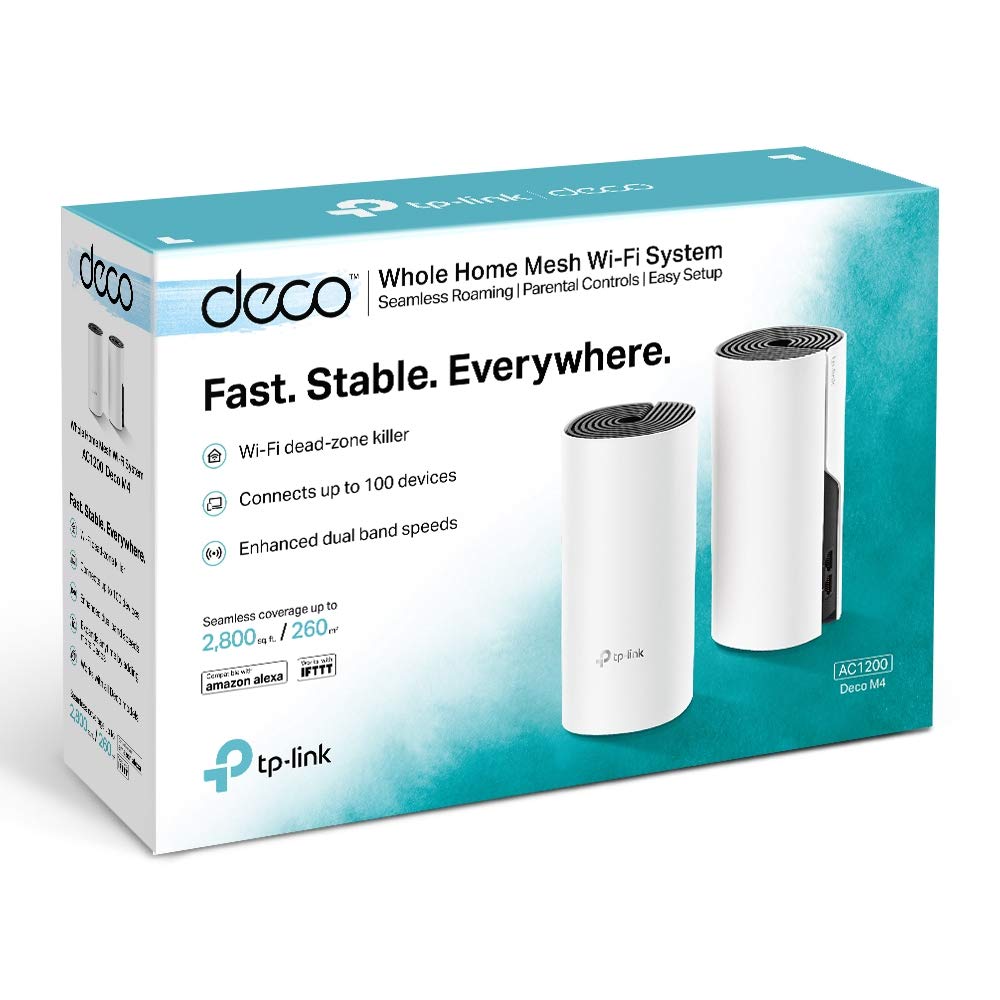 TP-Link Deco M4 Whole Home Mesh Wi-Fi System, Seamless Roaming and Speedy (AC1200), Work with Amazon Echo/Alexa, Router and Wi-Fi Booster, Parent Control Router, Pack of 2