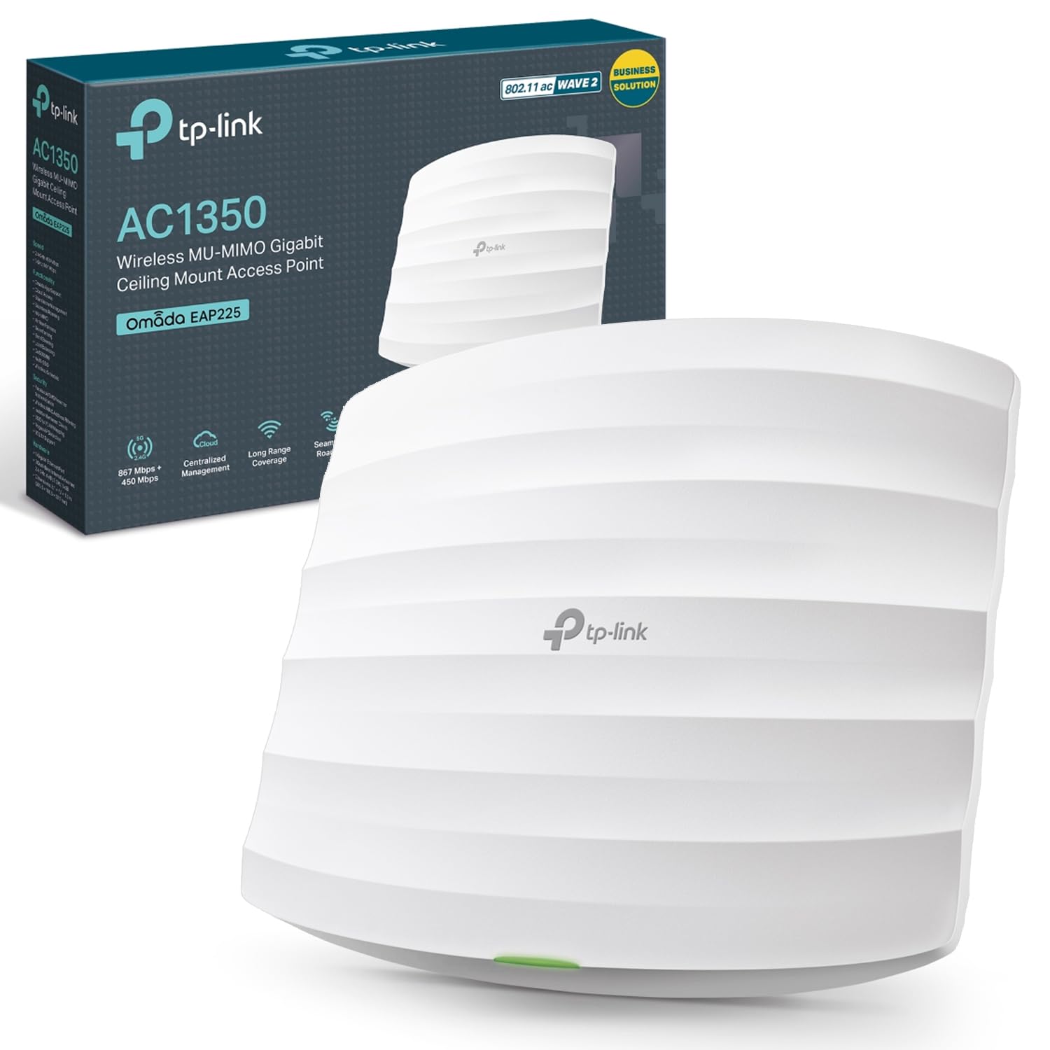 TP-LINK (EAP225) AC1350 (867+450) Dual Band Wireless Ceiling Mount Access Point, POE, GB LAN, Cluster-able, Free Software