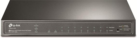 TP-Link Jetstream 8 Port Gigabit Poe Switch | Smart Managed | Poe Port + 2 SFP, 61W | 802.3AF Compliant | Up to 512 Vlan | 8K Mac Table | L2/L3/L4 Qos | Link Aggregation | T1500G-10PS