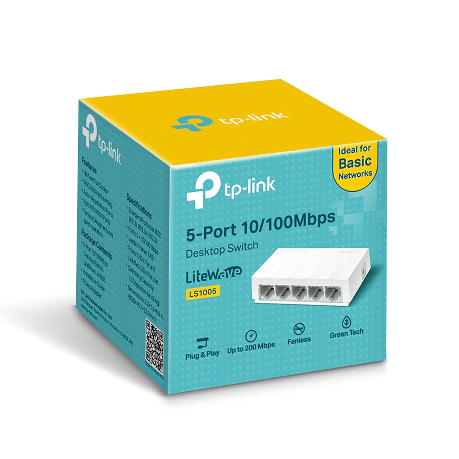 TP-Link LS1005 5-Port 10/100Mbps Desktop Switch|Green Ethernet Technology Network Hub|IEEE 802.3X |Plug and Play|Fanless DesignTP-Link LS1005 5-Port 10/100Mbps Desktop Switch|Green Ethernet Technology Network Hub|IEEE 802.3X |