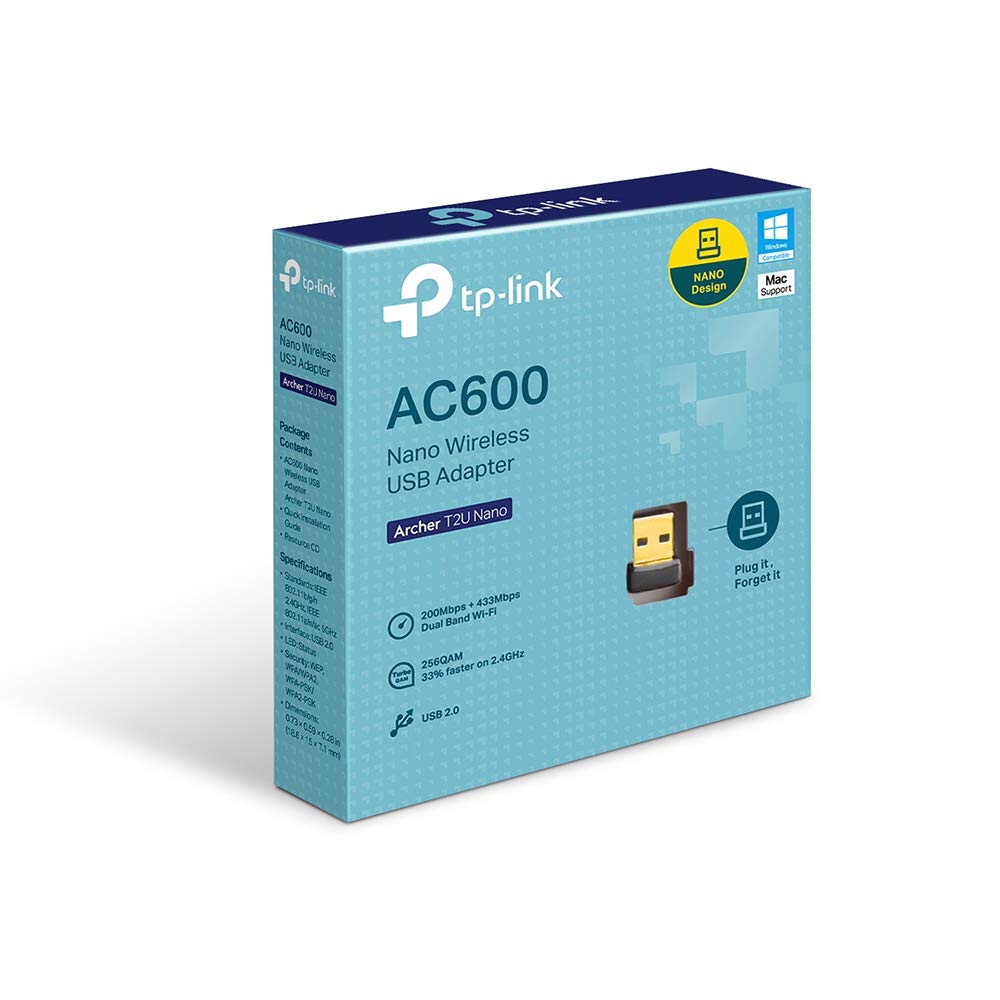 TP-Link Nano AC600 USB Wi-Fi Adapter(Archer T2U Nano)- 2.4G/5G Dual Band Wireless Network Adapter for PC Desktop Laptop, Mini Travel Size, Supports Windows 11,10, 8.1, 8, 7, XP/Mac OS 10.9-10.26